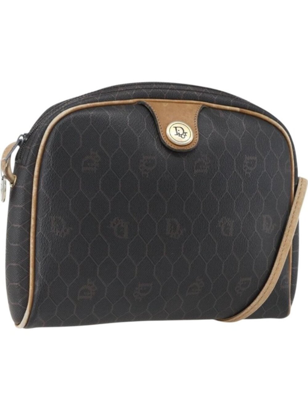 Christian Dior Honeycomb Canvas Shoulder Bag PVC Black Gold